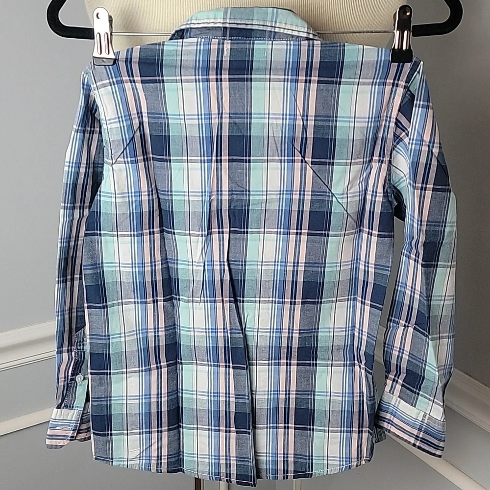 OLD NAVY **3 for $20 item** Boy's Blue Pink Plaid‎ Casual Button Down Shirt S